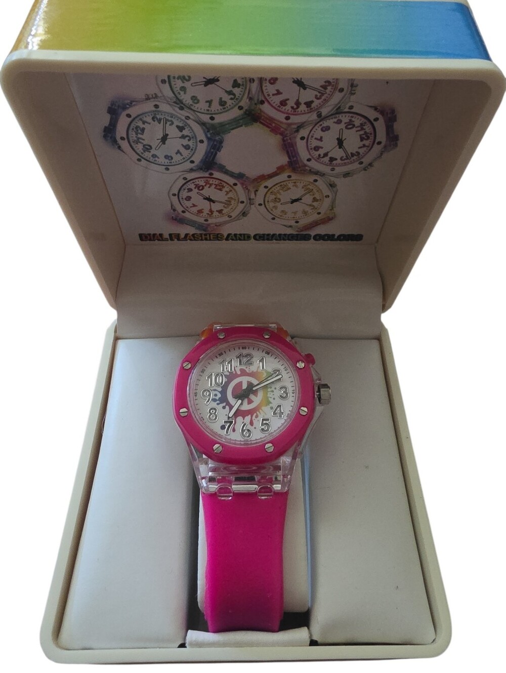 Accutime Watch Corp. Rainbow Peace Sign Watch